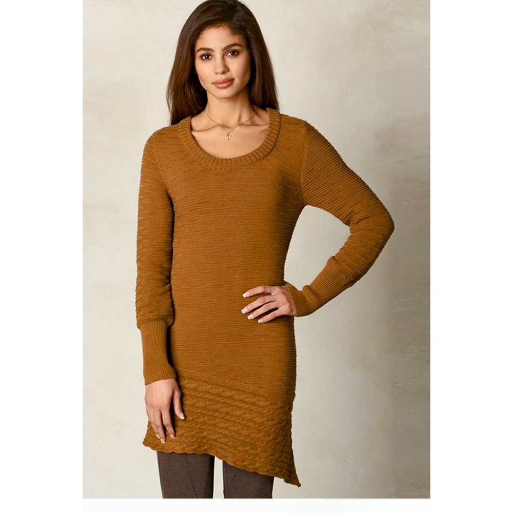 Prana Womens Dress L Organic Cotton Wool Knit BOHO Brown Felicia Sweater Dress